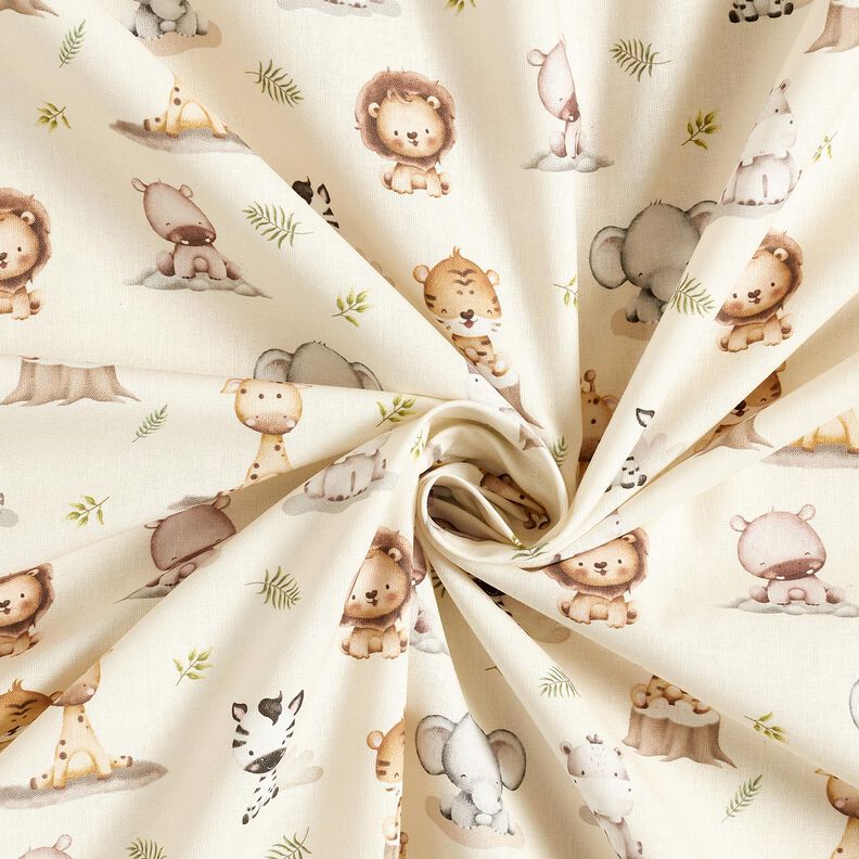popeline di cotone Cuccioli di animali della giungla stampa digitale – beige,  image number 3