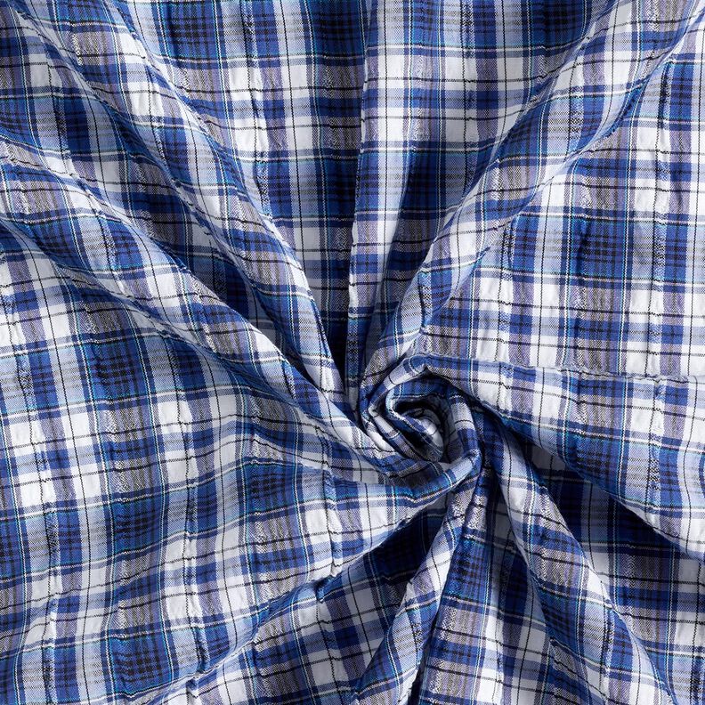 Tessuto di cotone tartan increspato – blu reale/bianco,  image number 3