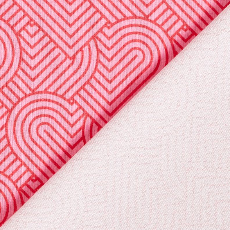 French terry, felpa estiva Cuori sovrapposti – rosa/rosso fuoco,  image number 4
