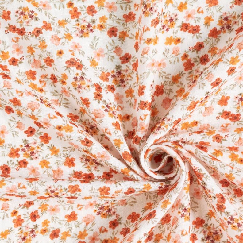 GOTS mussolina / tessuto doppio increspato Piccoli fiorellini stampa digitale – bianco lana,  image number 3