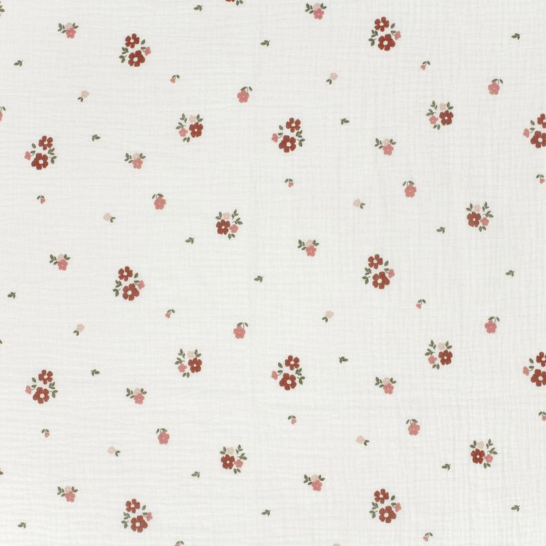 mussolina / tessuto doppio increspato fiori – bianco, image number 1