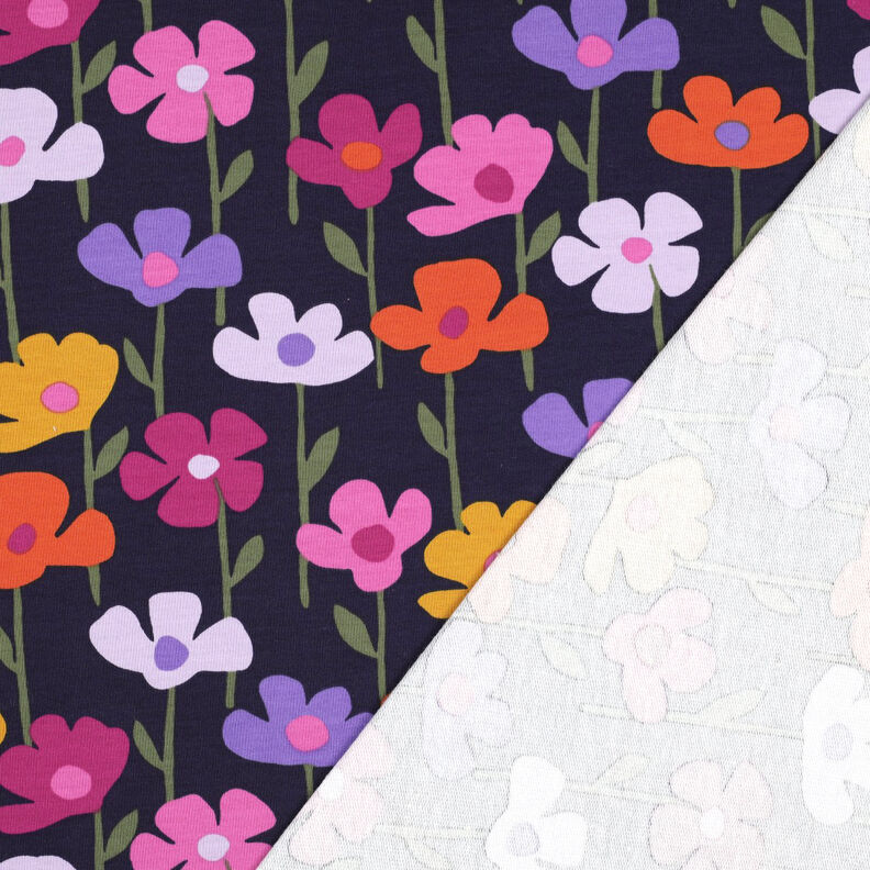 French terry, felpa estiva Fiori variopinti | Poppy Fabrics – blu marino, image number 4