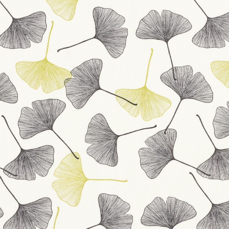 jersey di cotone Foglie di ginkgo – bianco lana/verde lime, image number 1