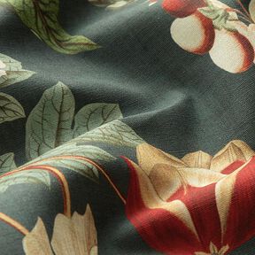 Tessuto arredo canvas Fiori nostalgici – verde scuro, 