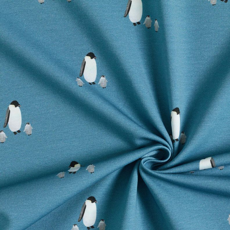 GOTS French terry, felpa estiva Famiglia dei pinguini stampa digitale – colore blu jeans,  image number 3
