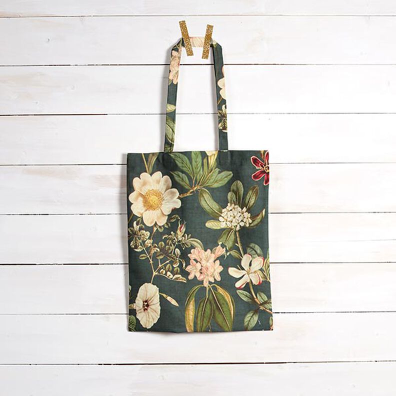Tessuto arredo canvas Fiori nostalgici – verde scuro,  image number 6