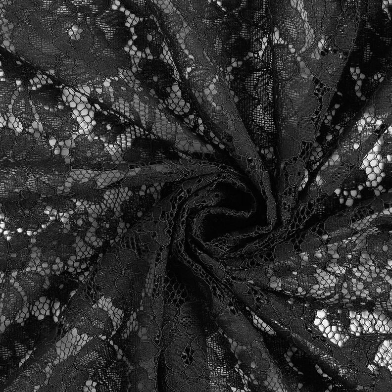 Pregiato tessuto di pizzo con motivo floreale – nero,  image number 4