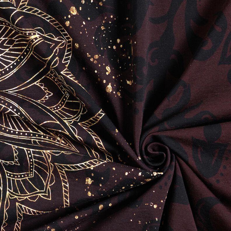 jersey di cotonetessuto con bordura Mandala con macchie dorate | Glitzerpüppi – marrone nerastro/oro,  image number 3