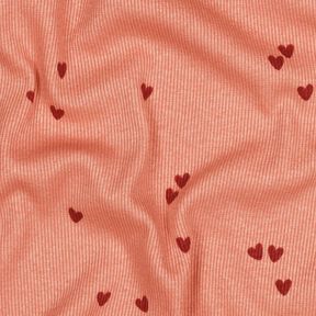 jersey a coste cuori sparsi | Poppy Fabrics – salmone/rosso scuro | Resto 70cm, 