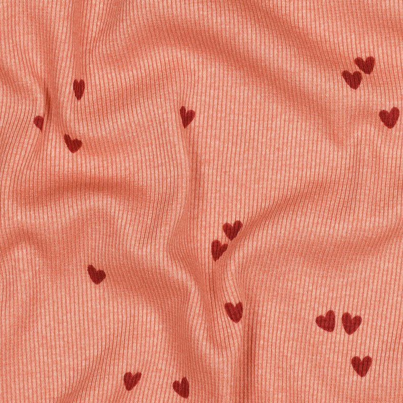 jersey a coste cuori sparsi | Poppy Fabrics – salmone/rosso scuro, image number 2