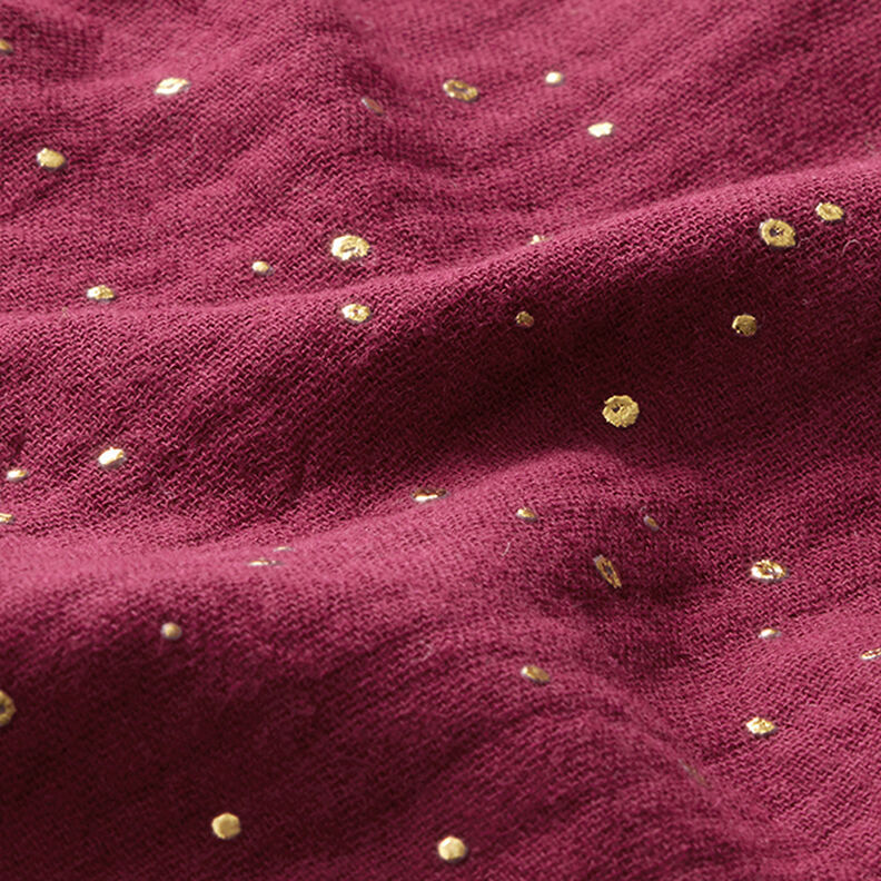 mussola di cotone, macchie dorate sparse – rosso Bordeaux/oro,  image number 2