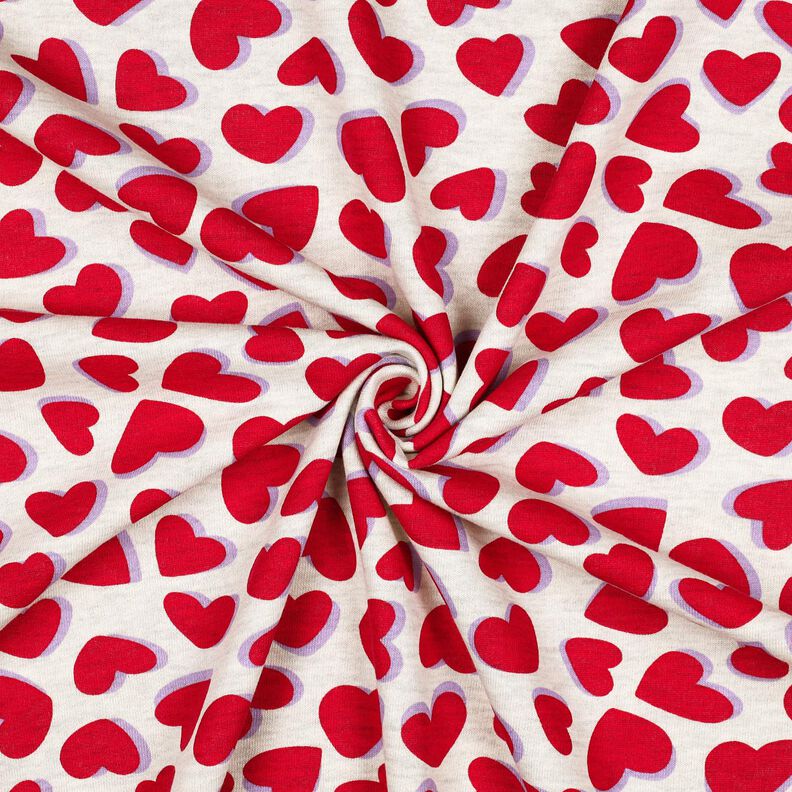 felpa garzata cuori | Poppy Fabrics – naturale/rosso,  image number 3