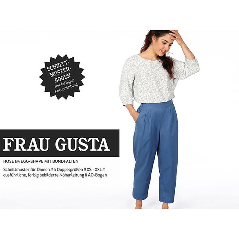 FRAU GUSTA Pantalone a forma di uovo con pinces sull'elastico in vita | Studio Schnittreif | XS-XXL,  image number 1
