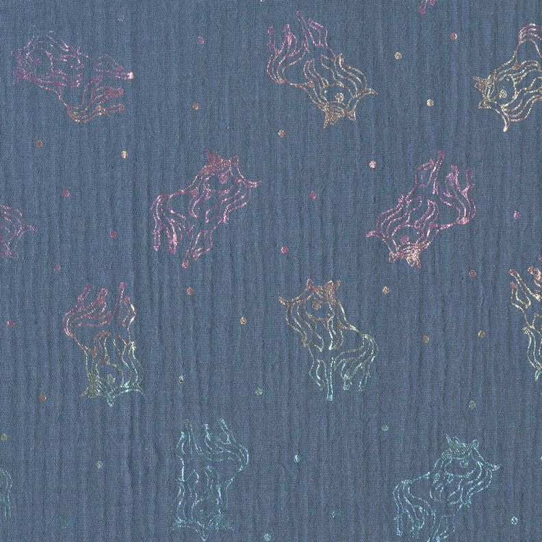 mussolina / tessuto doppio increspato Unicorni stampa laminata – grigio blu,  image number 7