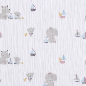 mussolina / tessuto doppio increspato Animali e barche – bianco/grigio argento, 