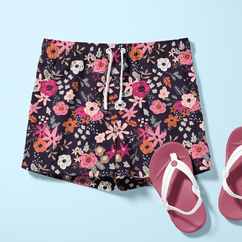 popeline di cotone Mazzi di fiori – nero-azzurro/porpora,  image number 5