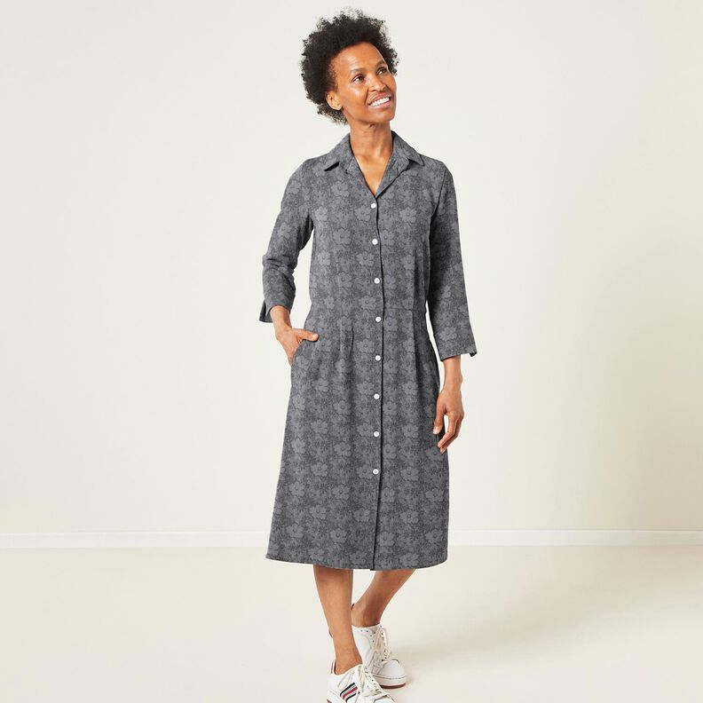 Tessuto per camicia a fiori – grigio/nero,  image number 5
