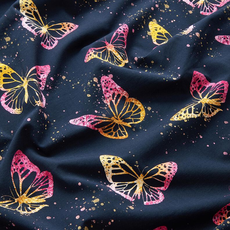 jersey di cotone Farfalle | Glitzerpüppi – blu notte/pink,  image number 2