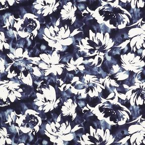 Tessuto di viscosa Rose selvatiche in acquarello – blu marino/bianco lana, 
