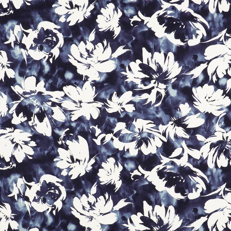 Tessuto di viscosa Rose selvatiche in acquarello – blu marino/bianco lana,  image number 1