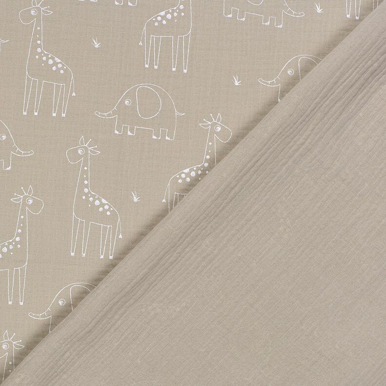 mussolina / tessuto doppio increspato Grandi giraffe ed elefanti – grigio seta,  image number 4