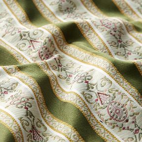 tessuto per arredi, jacquard, righe in stile Biedermeier – crema/verde oliva, 