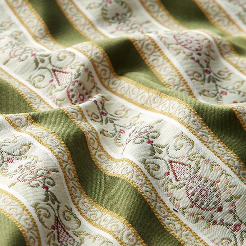 tessuto per arredi, jacquard, righe in stile Biedermeier – crema/verde oliva,  image number 2