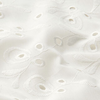 tessuto in cotone, ricami a giorno, tralci – bianco, 