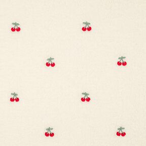 tessuto peluche ciliegie ricamate | Poppy Fabrics – avorio/peperoncino, 