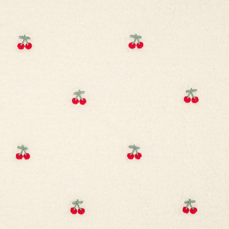 tessuto peluche ciliegie ricamate | Poppy Fabrics – avorio/peperoncino, image number 1