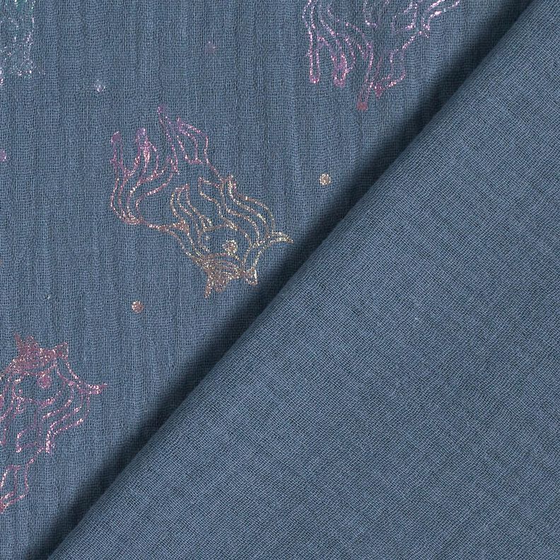 mussolina / tessuto doppio increspato Unicorni stampa laminata – grigio blu,  image number 5
