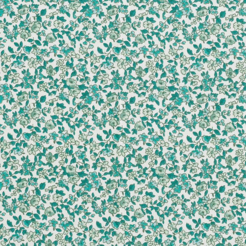 tessuto in cotone cretonne Numerosi fiori – petrolio/bianco,  image number 1