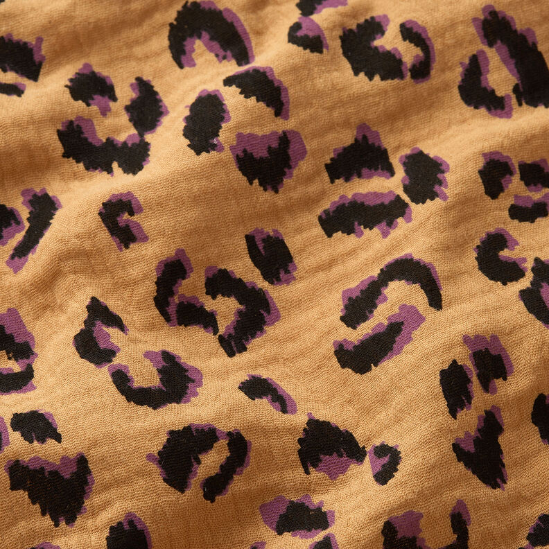 mussolina / tessuto doppio increspato Motivo leopardato – oro anticato/lillà rosso,  image number 2