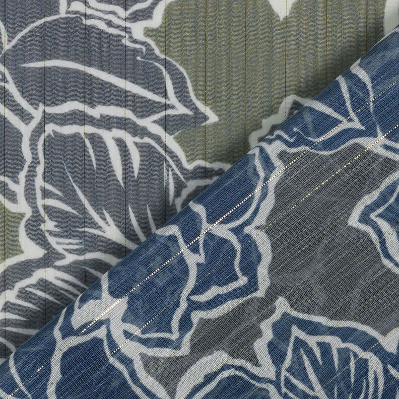 Chiffon increspato con fiori grandi – blu marino/cachi, image number 5