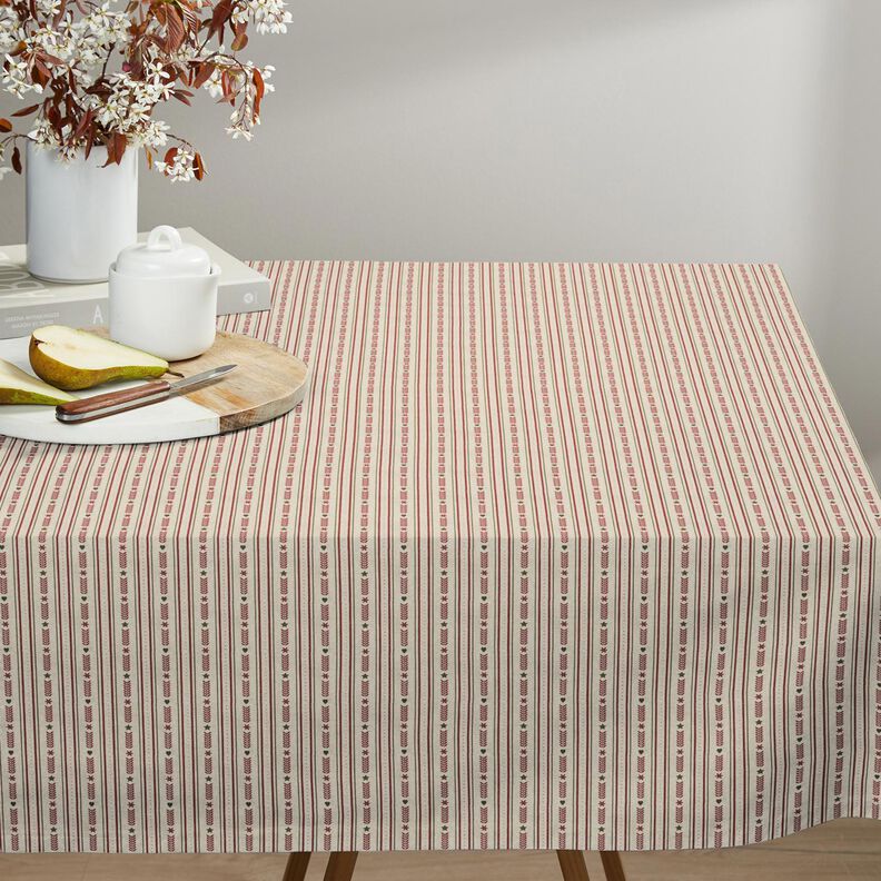 tessuto arredo mezzo panama Righe con stelle – naturale/rosso borgogna,  image number 8