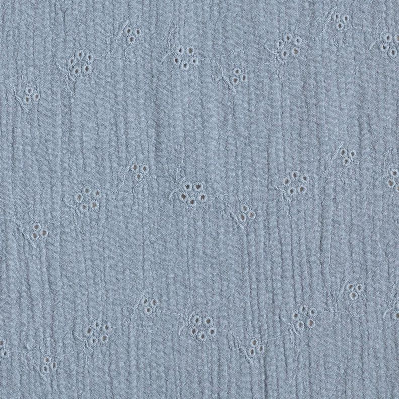 mussolina / tessuto doppio increspato ricami a giorno Tralci di fiori – grigio blu, image number 1