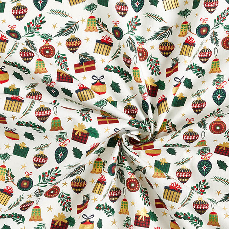 tessuto in cotone popeline Regali – bianco lana/oro, image number 3