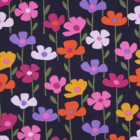 French terry, felpa estiva Fiori variopinti | Poppy Fabrics – blu marino, 