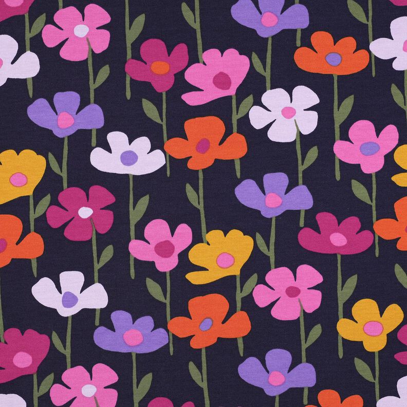 French terry, felpa estiva Fiori variopinti | Poppy Fabrics – blu marino, image number 1