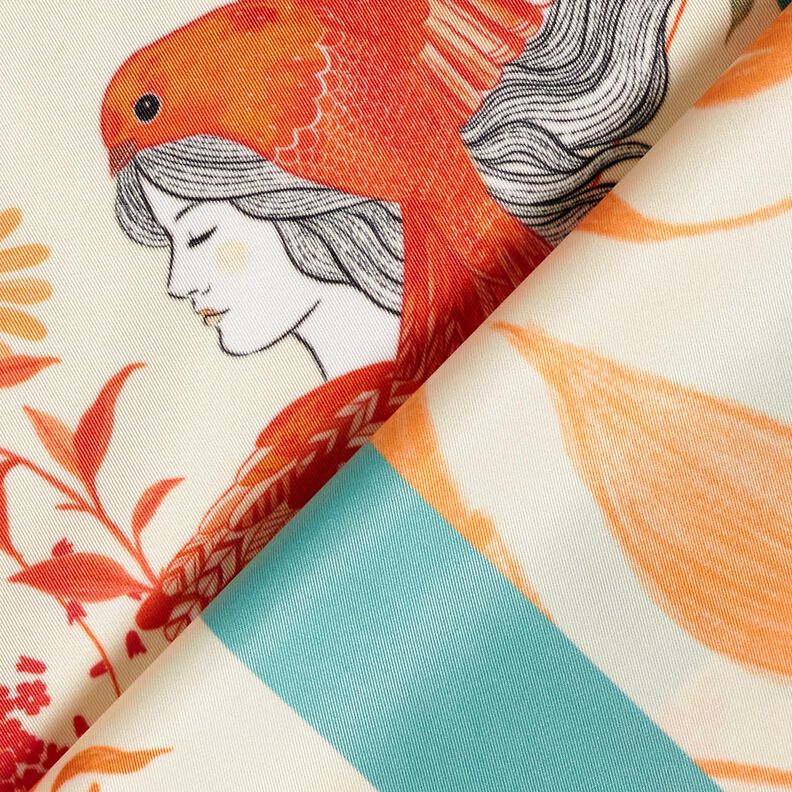 Taglio di tessuto in satin con uccelli e fate | Katia Fabrics – azzurro/crema,  image number 4