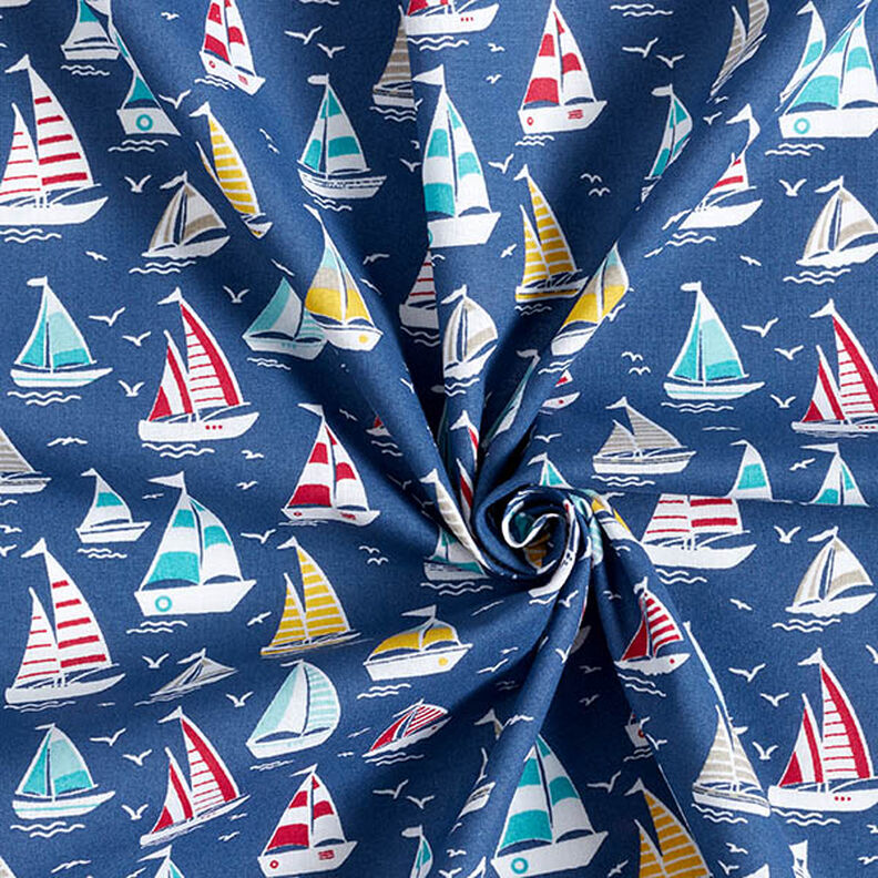 tessuto in cotone cretonne giro in barca a vela – blu oceano/bianco,  image number 3