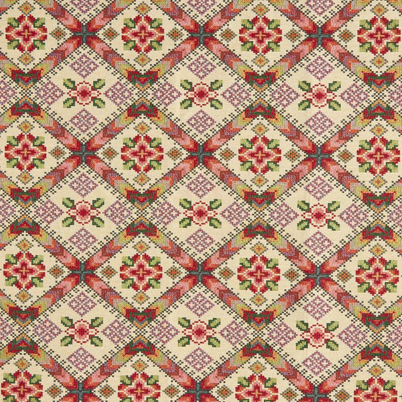 tessuto arredo gobelin Punto croce – beige chiaro/rosso carminio, image number 1