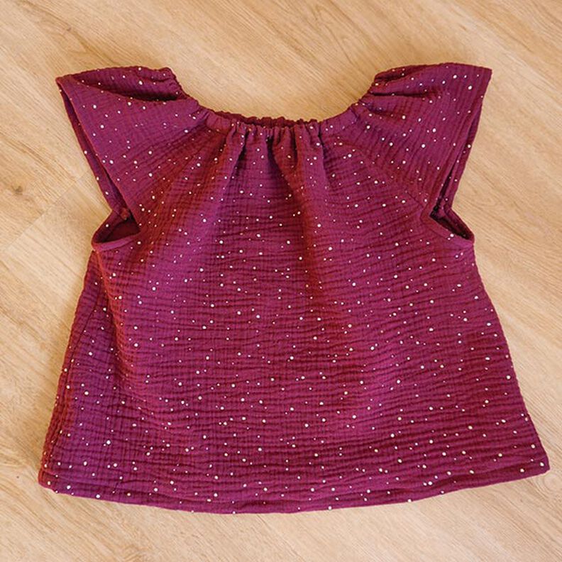 mussola di cotone, macchie dorate sparse – rosso Bordeaux/oro,  image number 8