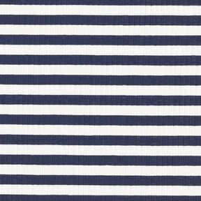 jersey a coste Righe trasversali tinte in filo – bianco lana/blu marino | Resto 100cm, 