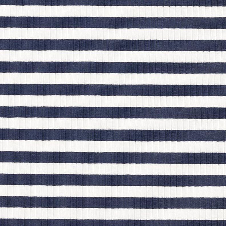jersey a coste Righe trasversali tinte in filo – bianco lana/blu marino | Resto 100cm,  image number 1