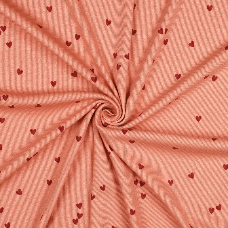 jersey a coste cuori sparsi | Poppy Fabrics – salmone/rosso scuro, image number 3