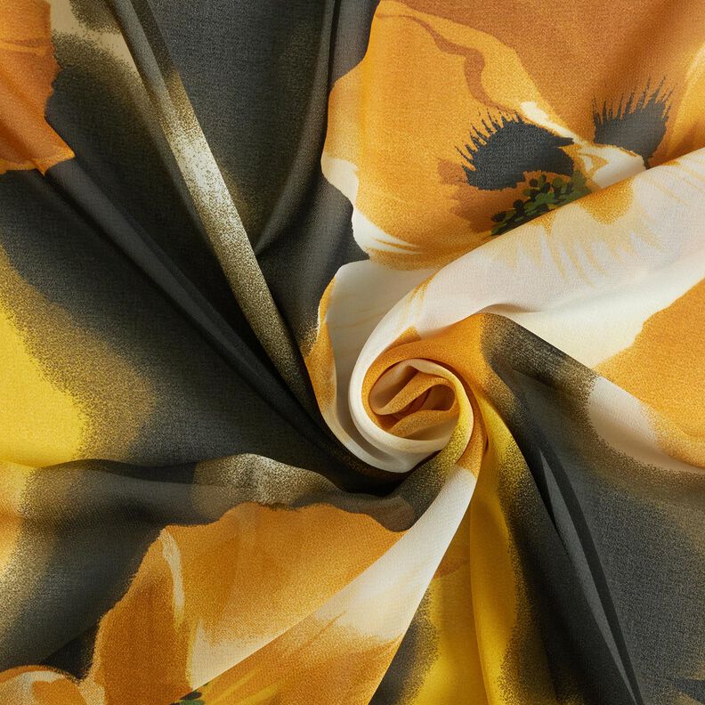 Chiffon con fiori acquerellati – bianco/giallo curry,  image number 3