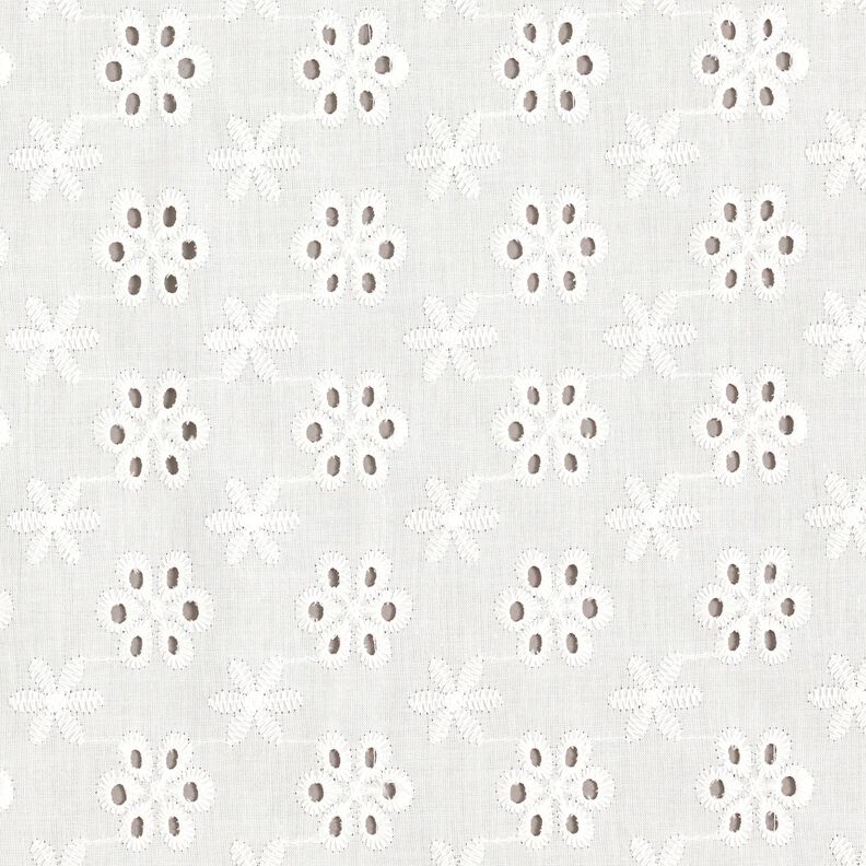 Tessuto in cotone con ricamo forato a fiori – bianco,  image number 1