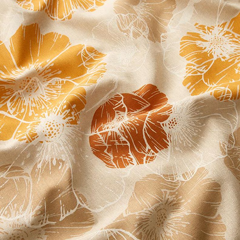 tessuto arredo mezzo panama fiori imponenti – terracotta/naturale,  image number 2