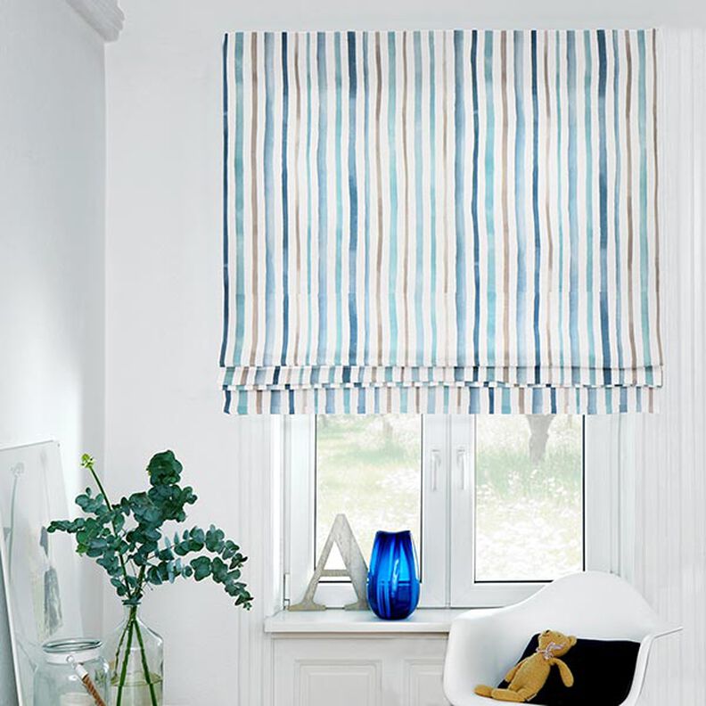 tessuto arredo mezzo panama, righe acquerello – bianco/blu,  image number 6